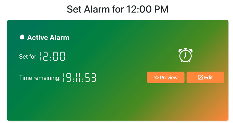 Set Alarm for 12:00 PM