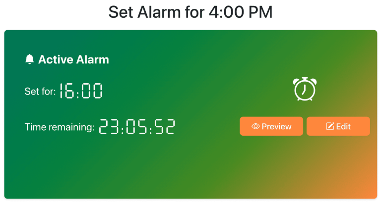Set Alarm for 4:00 PM