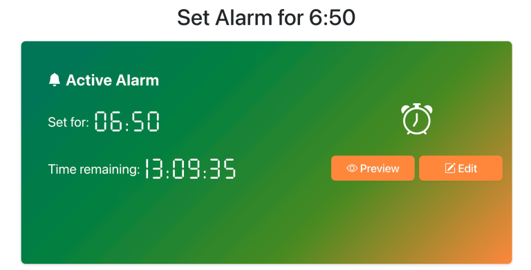 set alarm for 6 50