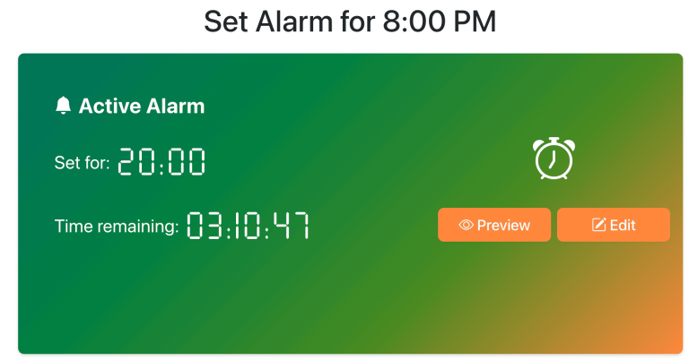 Set Alarm for 8:00 PM