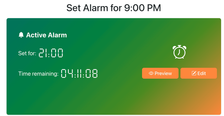 Set Alarm for 9:00 PM