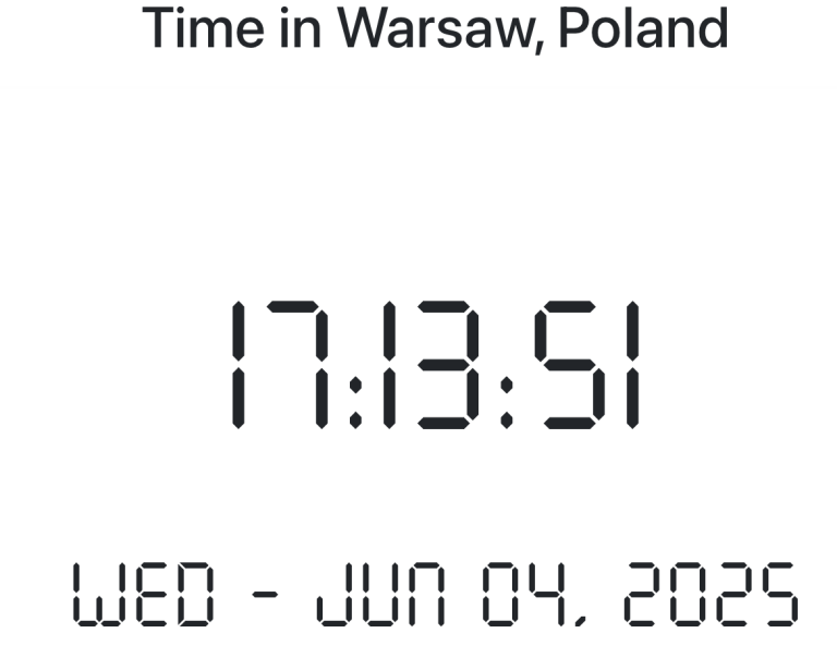 Time in Warsaw, Poland