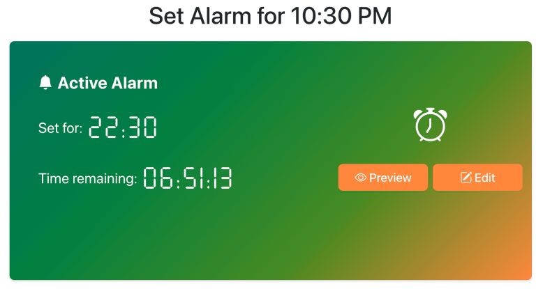set alarm for 10:30 pm