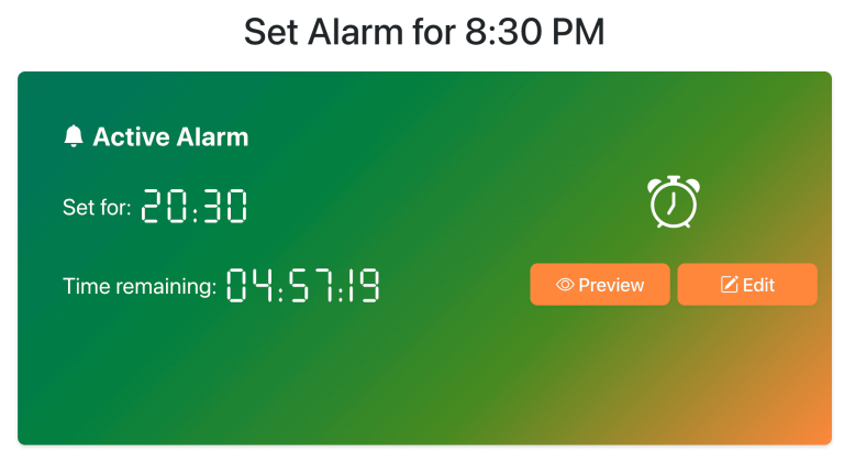 set alarm for 8:30 pm