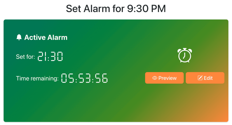 set alarm for 9:30 pm